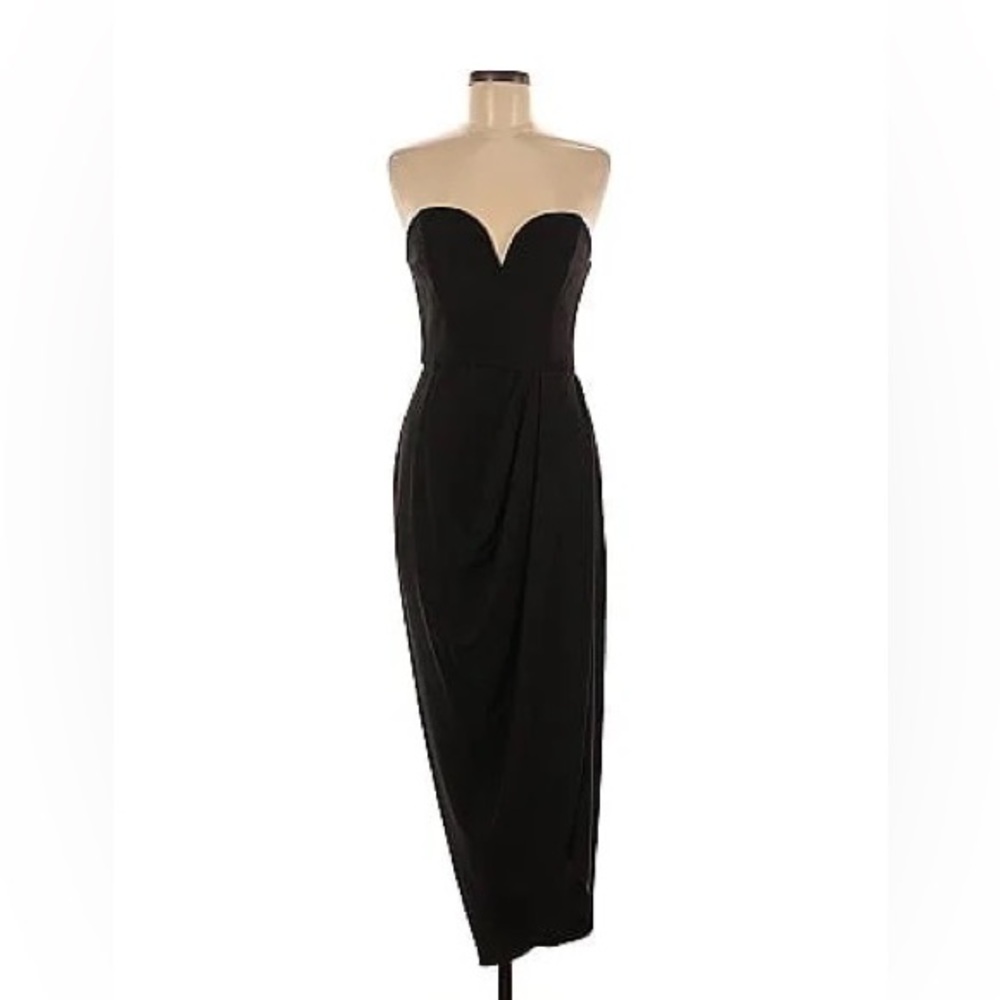 Shona Joy Black Strapless Pleated Cocktail Gown